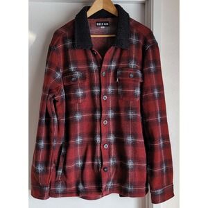 Reef Men's XL Jacket Red Black White Plaid Cabincore